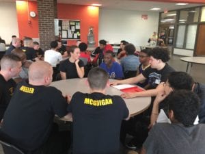 Students asked law enforcement cadets a wide range of questions about their chosen careers.