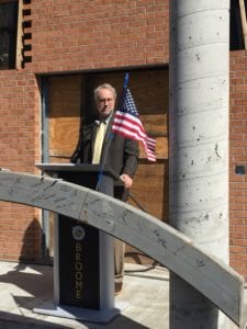 SUNY Broome President Kevin E. Drumm discusses the meaning behind the topping off ceremony.