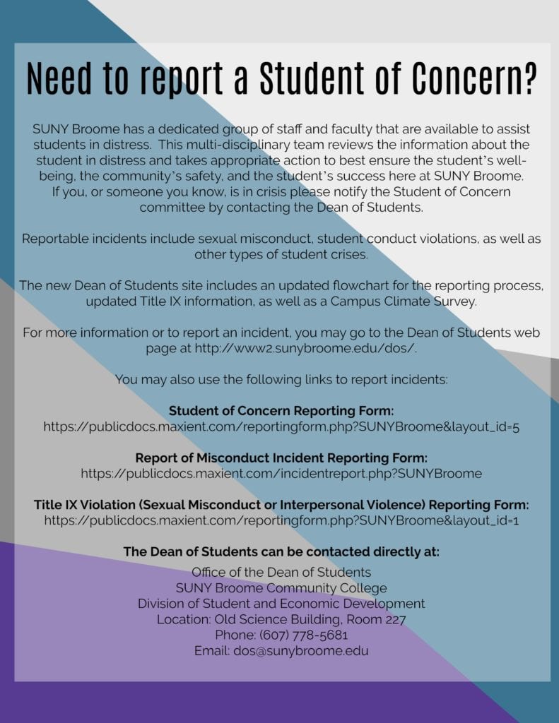 Poster with information about Students of Concern