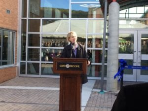 SUNY Chancellor Kristina Johnson speaks during the opening of the Calice Advanced Manufacturing Center on Oct. 17, 2018.