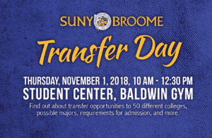 Prepare for your future: Head to Transfer Day from 10 a.m. to 12:30 p.m. Thursday, Nov. 1, 2018, in the Baldwin Gym! 