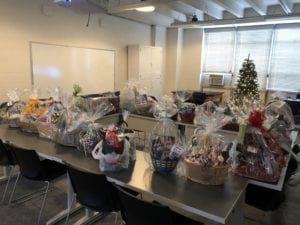 Gift baskets for Wishes for Wyatt in the Public Safety office