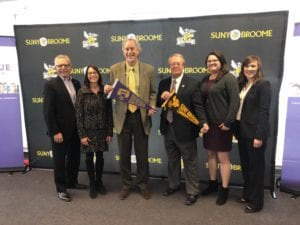 Left to right: SUNY Broome Executive Vice President Francis Battisti, Bellevue Dean of the College of Science and Technology Mary Dobransky, SUNY Broome President Kevin E. Drumm, Bellevue Vice President of Strategic Partnerships James Nekuda, Bellevue Relationship Manager Megan Comstock and President and CEO of the Greater Binghamton Chamber of Commerce Jennifer Conway.