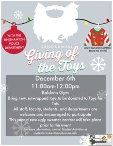The holiday season has started — and with it comes the annual announcement for The Giving of the Toys, which will be at 11 a.m. Dec. 6.