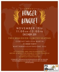 Flyer for the Fall 2018 Hunger Banquet