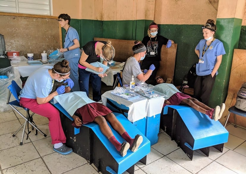 The dental team at work in Haiti.