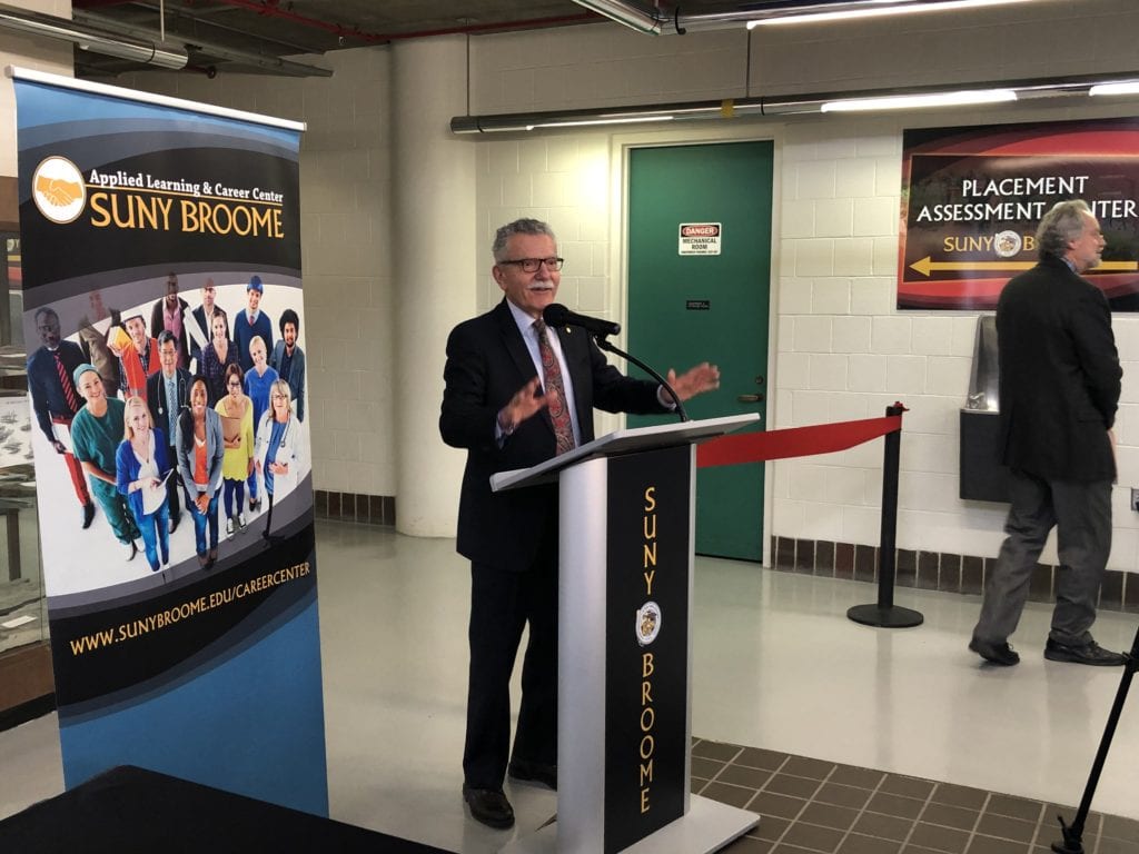 Executive Vice President and Chief Academic Officer Francis Battisti speaks at the grand opening of the Career Closet on Feb. 21, 2019