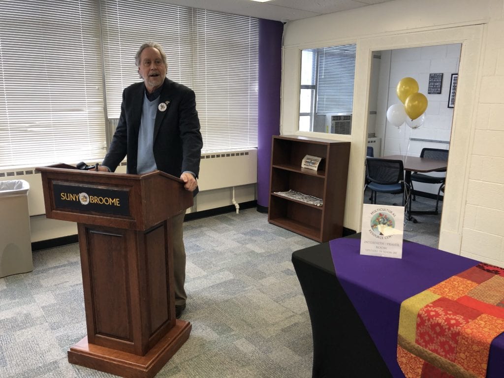 SUNY Broome President Kevin E. Drumm speaks at the opening of the Multicultural Resource Center on Feb. 27, 2019
