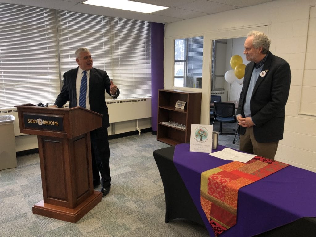 Joe Angelino, a representative of Assemblyman Cliff Crouch, speaks at the opening of the Multicultural Resource Center on Feb. 27, 2019