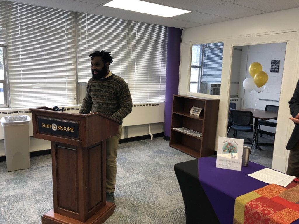 Student Assembly President gregory Thurston speaks at the opening of the Multicultural Resource Center on Feb. 27, 2019