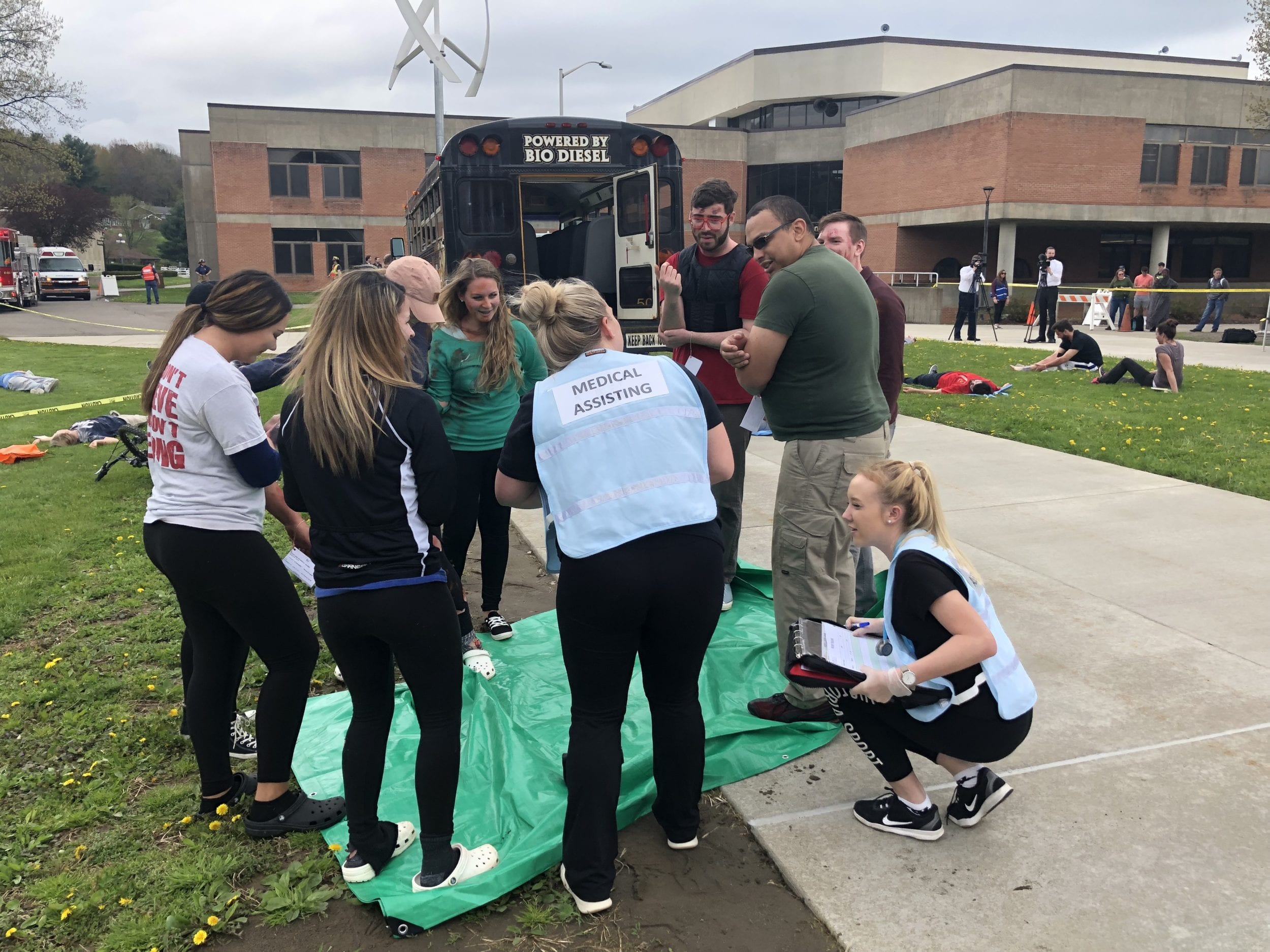 Medical Assisting students evaluate the walking wounded during the Mock Disaster
