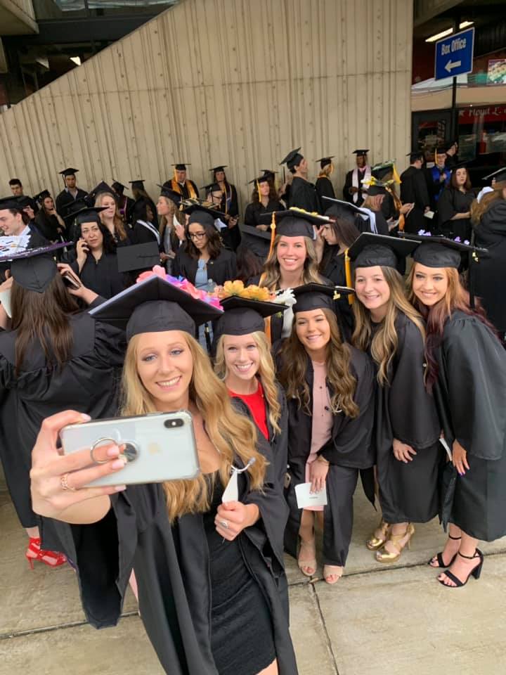 Chantelle Judd, a nursing major from Binghamton, takes a group selfie with classmates Lauren Akulis of Binghamton, Paige Arnold of Endicott, Katelyn Eaton of Owego, Kandace Smith of Montrose, Pa., and Savanah Judd of Binghamton.