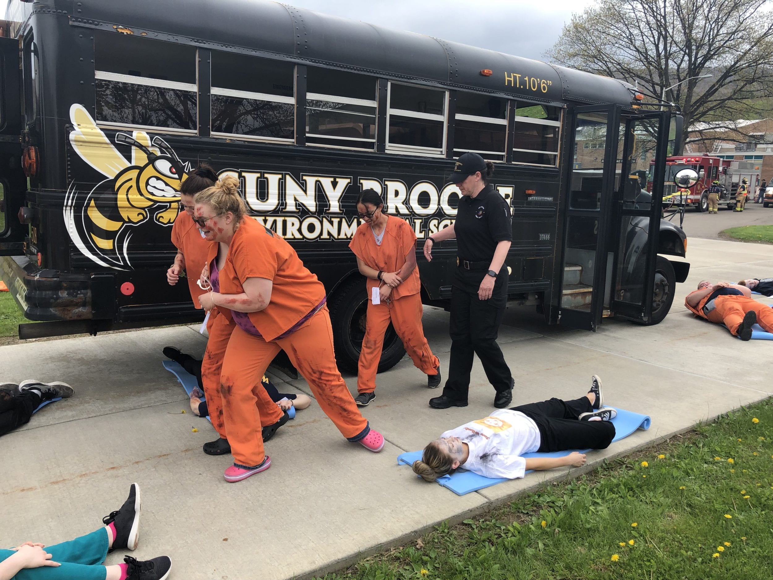 "Inmates" limp from the scene during the Mock Disaster.