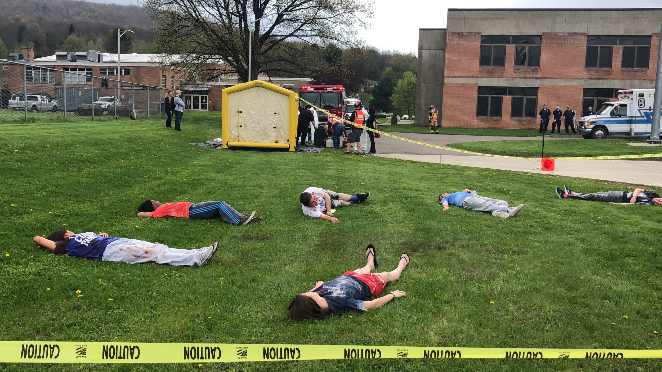 Victims await treatment at the Mock Disaster