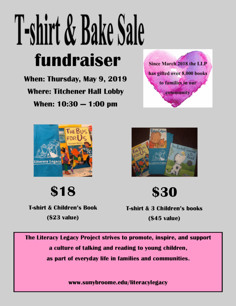 Support the Literacy Legacy Project with a t-shirt and bake sale from 10:30 a.m. to 1 p.m. Thursday, May 9, in the Titchener Hall lobby.