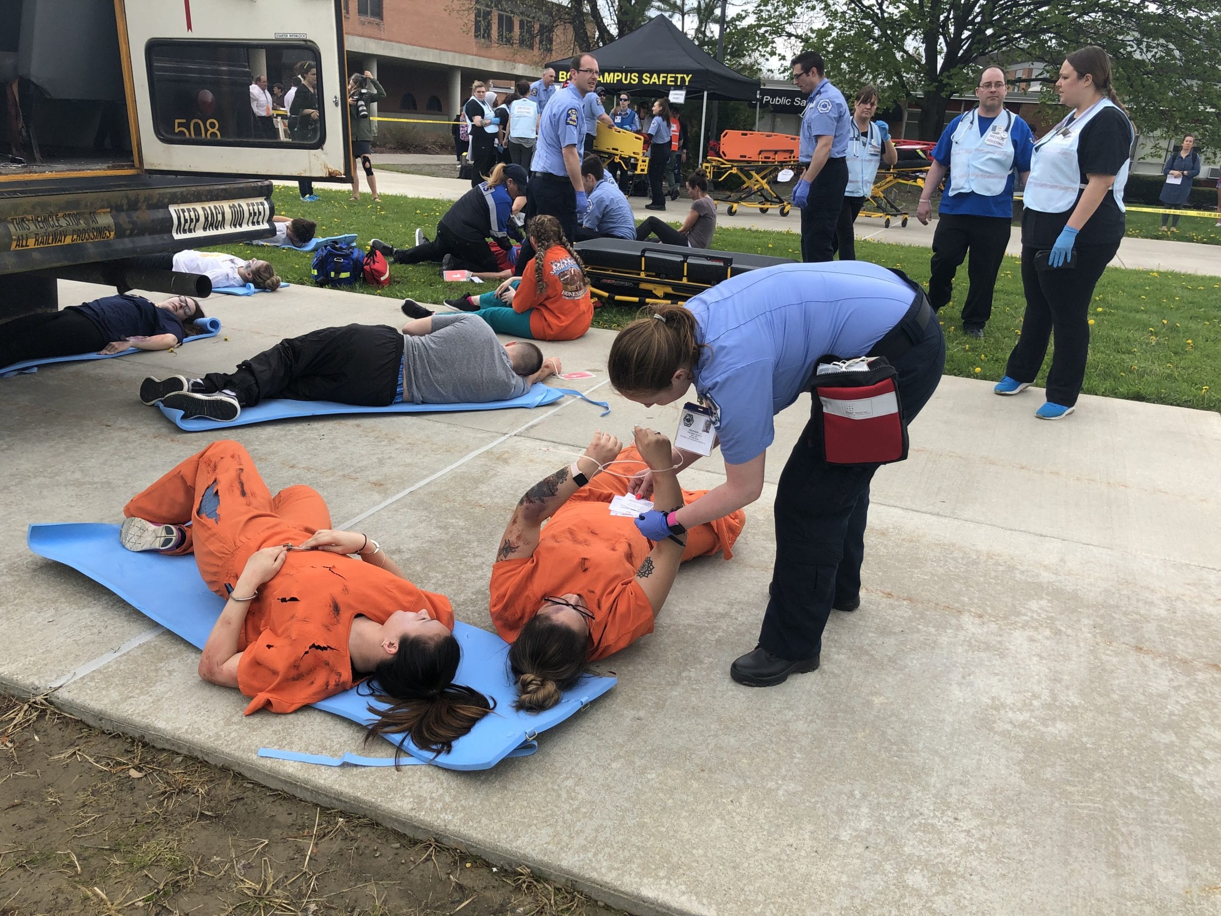 Patients are evaluated during the Mock Disaster