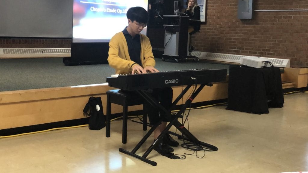 Student Hanybul Jang performs during the Fall 2019 Faculty Staff Assembly.
