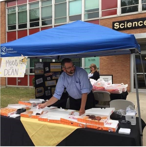 Dean of Students Scott Schuhert is your free donut connection! Look for Donuts with the Dean on campus this fall.