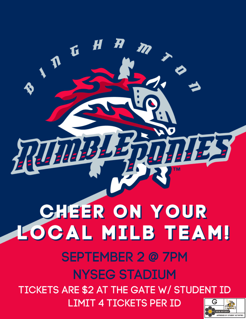 Cheer on your local Minor League Baseball team, the Rumble Ponies, at 7 p.m. Sept. 2 in NYSEG stadium!