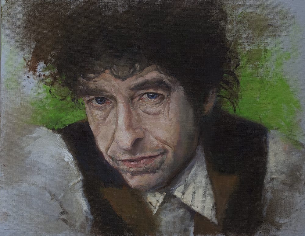 SUNY Broome Professor David Zeggert' s oil portrait of Bob Dylan 