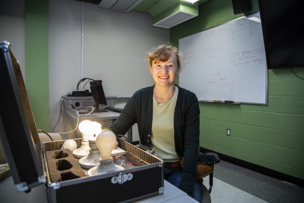 Diana Kelly in SUNY Broome's Sustainability Sandbox lab.