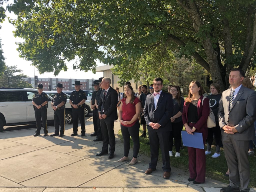 Law enforcement and elected officials gather for SUNY Broome's 9/11 remembrance ceremony in 2019.