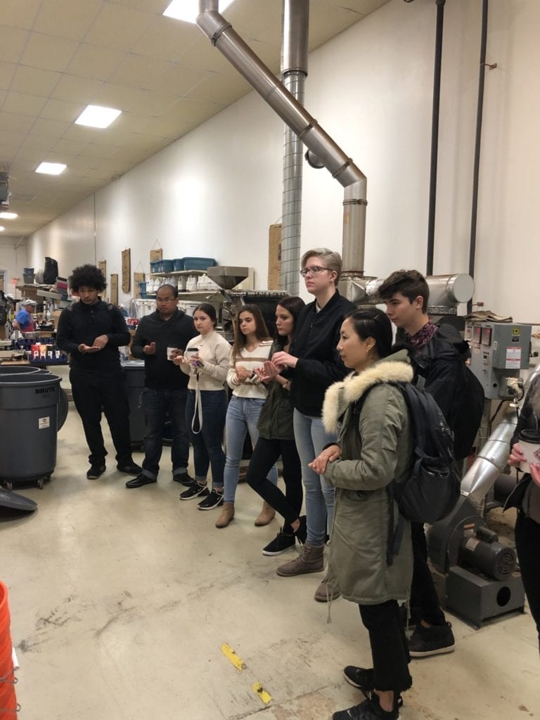 SUNY Broome students visit Java Joe's Roasting Company to learn about the coffee roasting process.