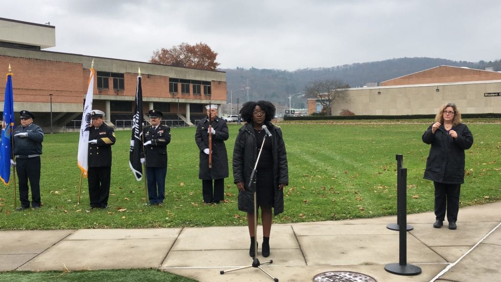 Jada Jeremiah sings the National Anthem during Veterans Day 2019