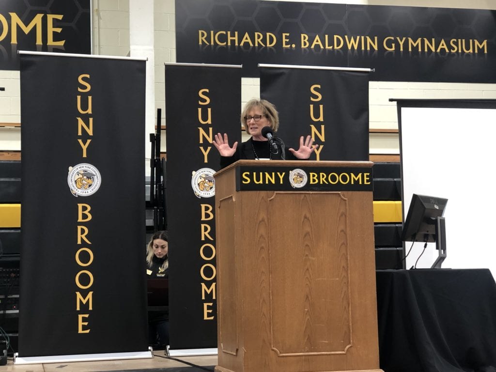 Vice President of Academic Affairs penny Haynes speaks during the Spring 2020 Faculty Staff Assembly.