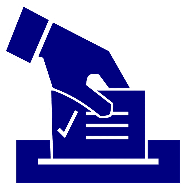 hand placing ballot into box