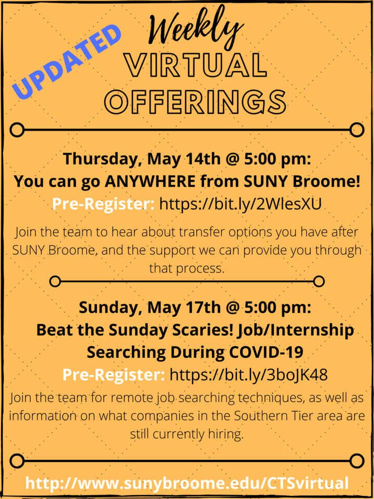 Weekly Virtual Offerings at SUNY Broome