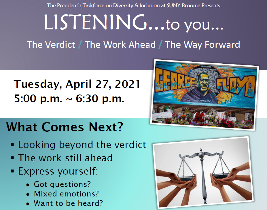 The President’s Taskforce on Diversity & Inclusion Proudly Presents Listening to You on April 27, 2021 at 5:00 pm