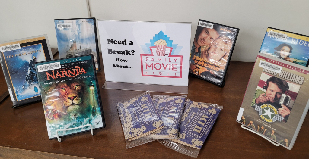 A display of Library Movies