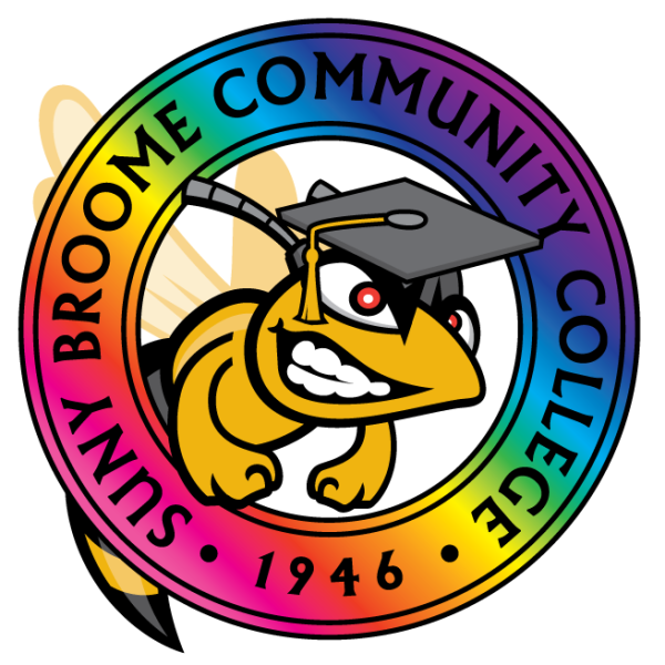 SUNY Broome Community College emblem with Rainbow colors