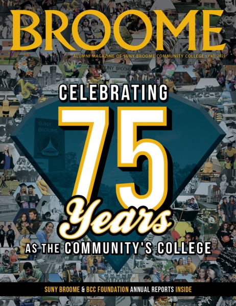 SUNY Broome Magazine cover for Fall 2021 celebrating 75 years