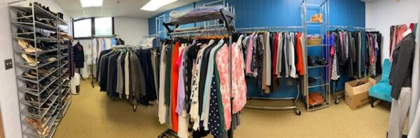 Display of Clothing in the Food & Clothing pantry at SUNY Broome