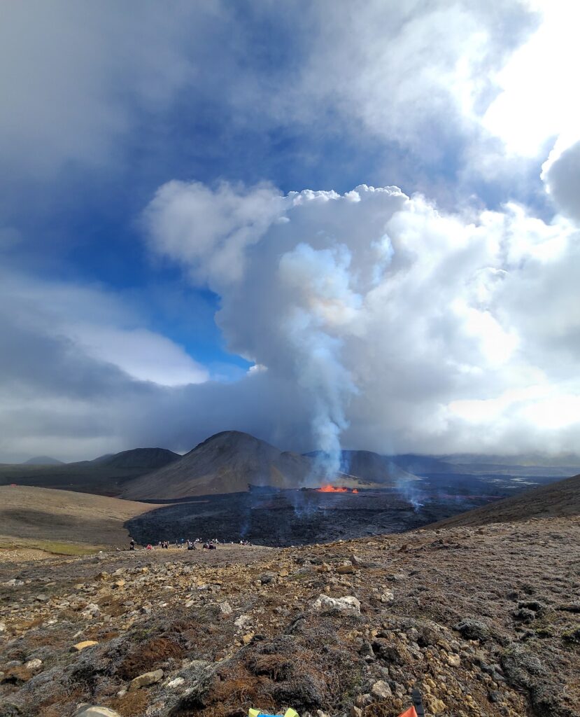 Photograph of the eruption with a pyrocumulus cloud forming from the volcanic gas and steam