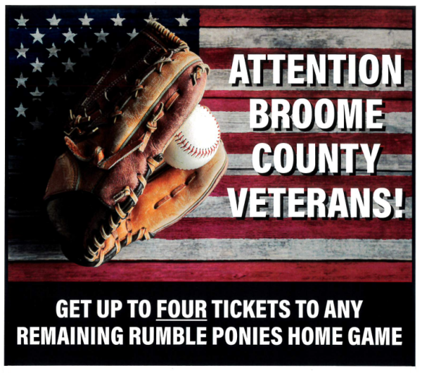 Attention Broome County Veterans! Get up to four tickets to any remaining Rumble Ponies Home Game