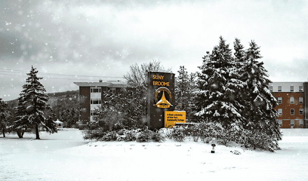 SUNY Broome Campus during snowfall