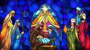 Nativity scene in stained glass