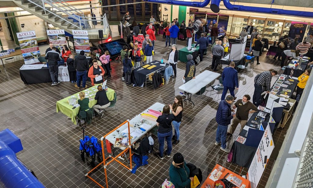 SUNY Broome Hosts STEM Pathways Event for Sixth Through Ninth Graders. View of the event from second floor.