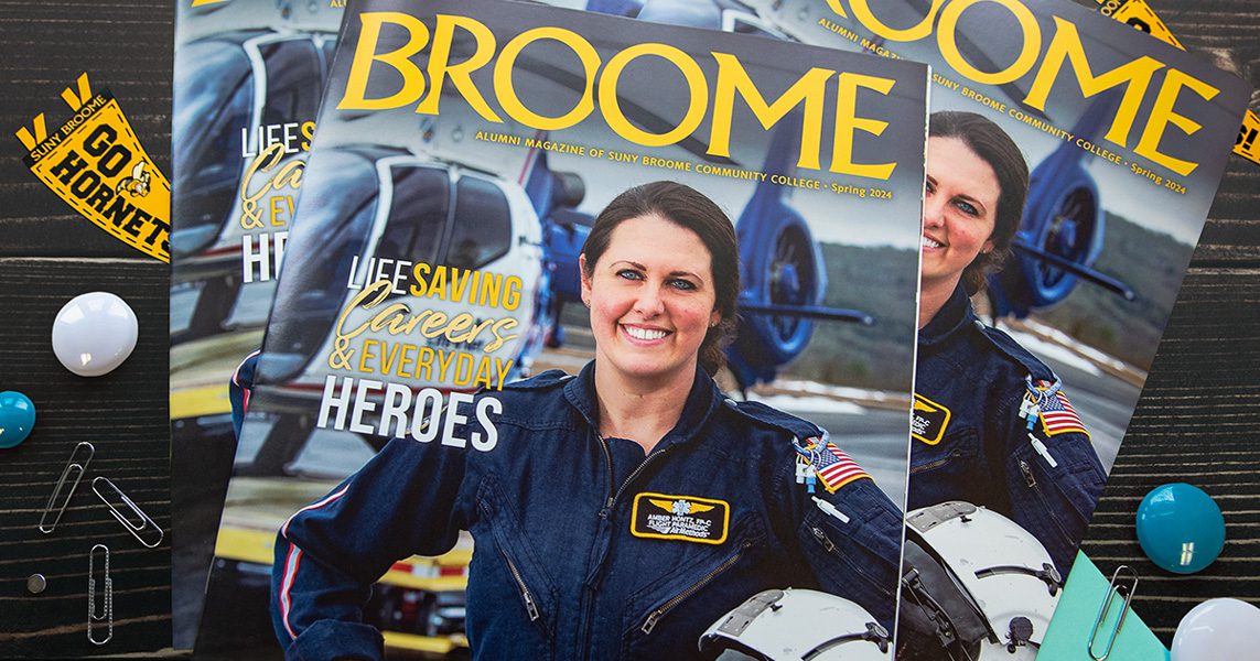 The newest BROOME Alumni magazine has arrived! Spring 2024 Cover and internal photos.