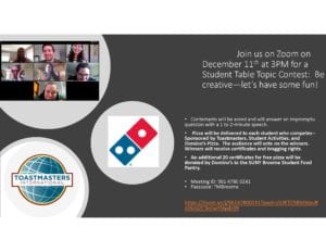 Toastmasters hosts Student Table Topic Contest: Be creative—let’s have some fun! @ Zoom Meeting