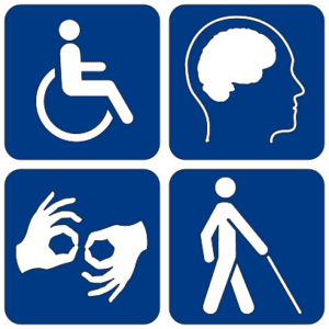 Symbols depicting physical, mental, auditory and visual disabilities.
