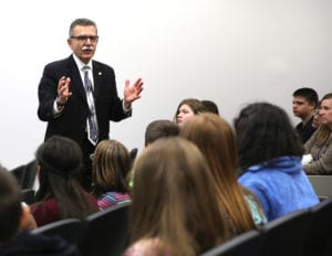 SUNY Broome Executive Vice President and Chief Academic Officer Francis Battisti speaks to P-TECH students