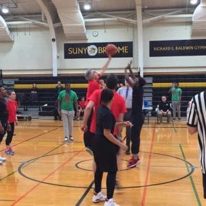 Students and faculty meet on the basketball court to benefit the Southern Tier Heart Walk.