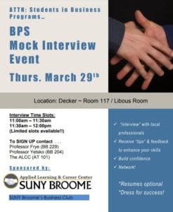 Sign up for our mock interview event during Common Hour, from 11 a.m. to noon March 29.