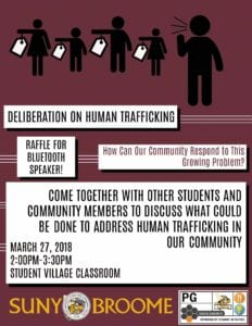 Come together with other students and community members to discuss what could be done to address human trafficking in our community.