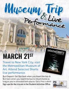 Flyer for NYC Museum Trip & Live Performance on March 21