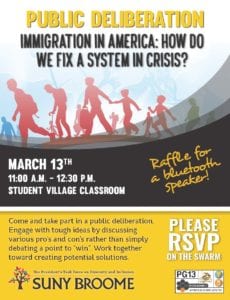 Flyer for March 13 Public Deliberation: Immigration in America
